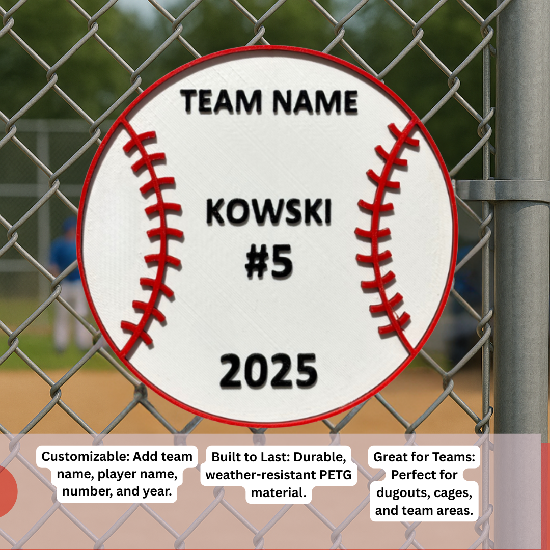 Custom Baseball Team Sign – 6"x6" or 11"x11", Easy Install, All-Surface Mount, All-Weather, Non-Rusting PETG, For Dugouts, Fields, or Rooms