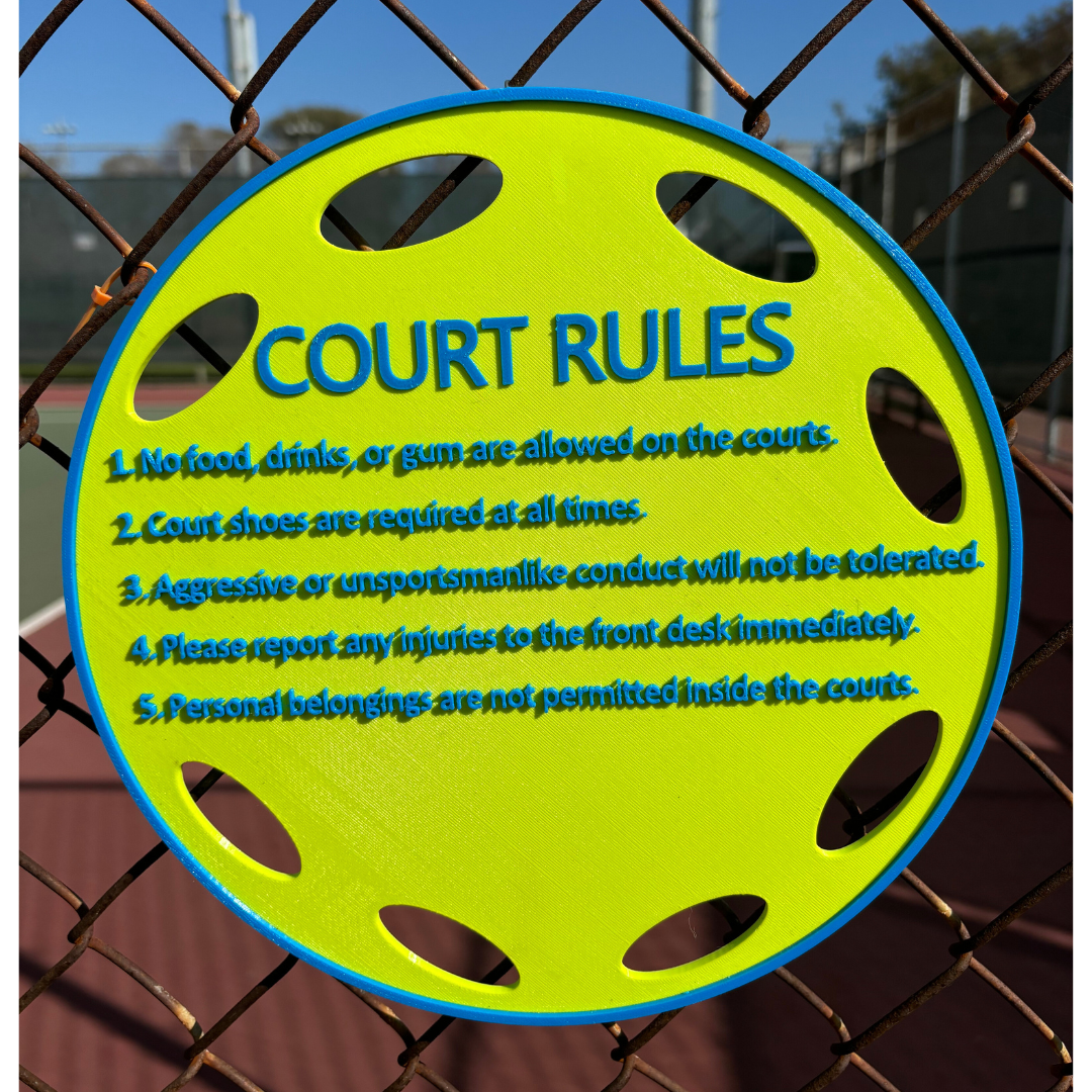 Court Rules Pickleball Custom Sign, Twist Connect Sign, Personalized, Facility, Supplies, Signs, Fence, Nets, Color Options, 3D PETG, 11''