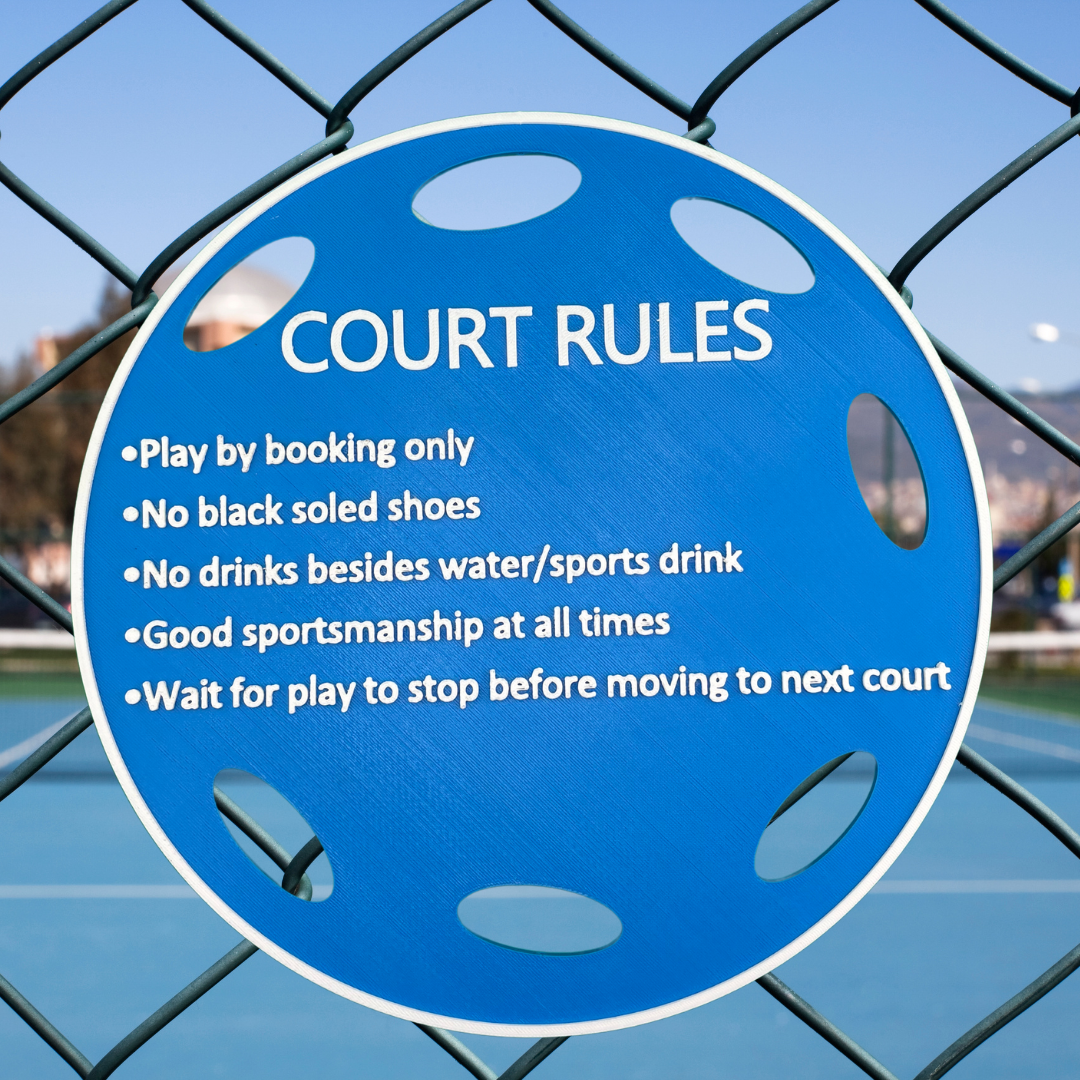 Court Rules Pickleball Custom Sign, Twist Connect Sign, Personalized, Facility, Supplies, Signs, Fence, Nets, Color Options, 3D PETG, 11''