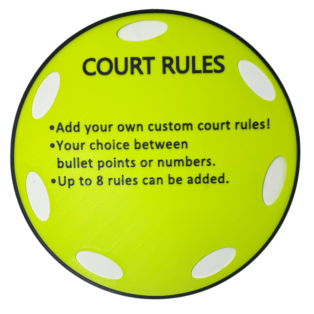 Court Rules Pickleball Custom Sign, Twist Connect Sign, Personalized, Facility, Supplies, Signs, Fence, Nets, Color Options, 3D PETG, 11''