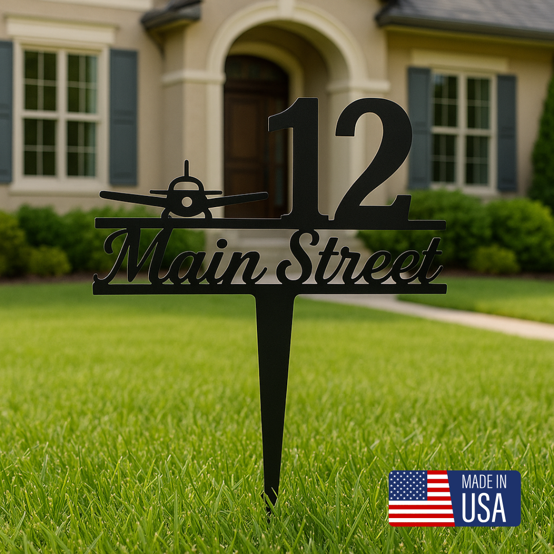 Custom Airplane Address Sign – Personalized House Number Stake