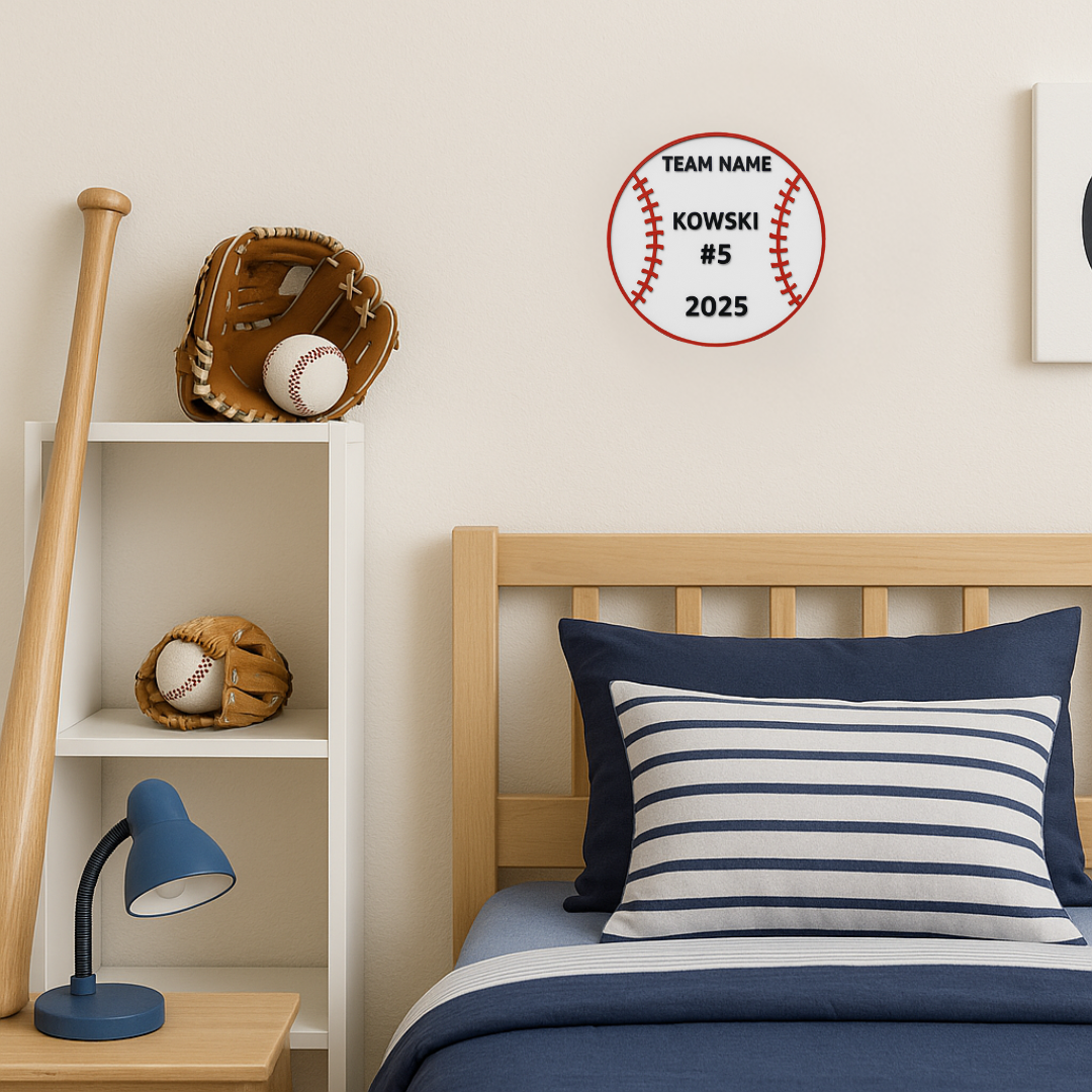 Custom Baseball Team Sign – 6"x6" or 11"x11", Easy Install, All-Surface Mount, All-Weather, Non-Rusting PETG, For Dugouts, Fields, or Rooms