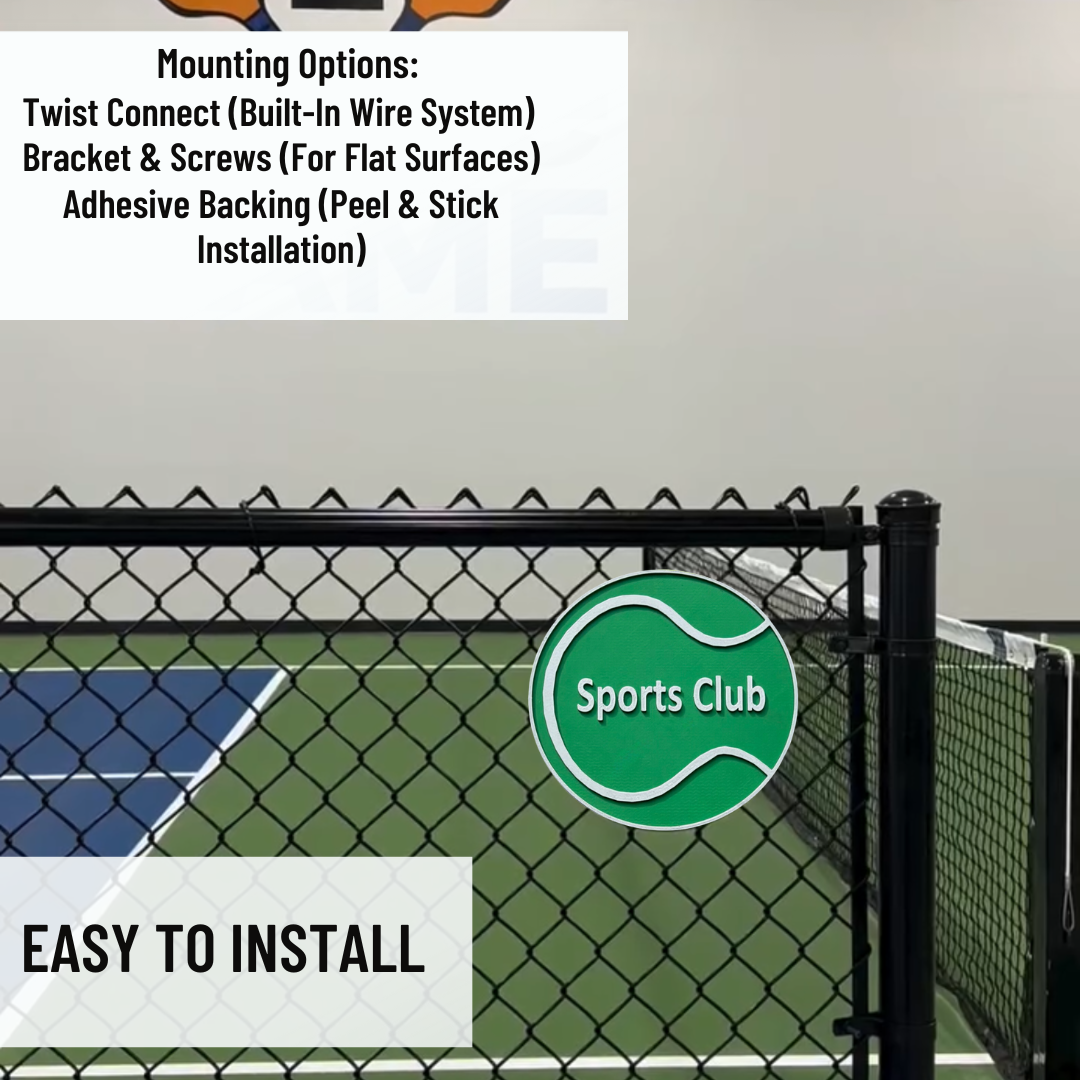 Custom Tennis Court Sign – 6"x6" or 11"x11", Easy Install, All-Surface Mount, All-Weather, Non-Rusting PETG, For Facility, Clubs, or Rooms