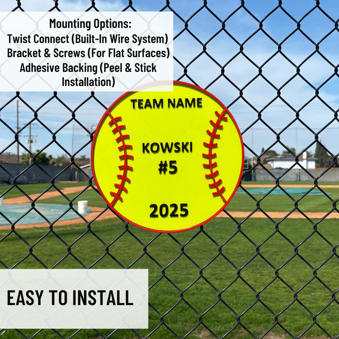 Custom Softball Team Sign – 6"x6" or 11"x11", Easy Install, All-Surface Mount, All-Weather, Non-Rusting PETG, For Dugouts, Fields, or Rooms