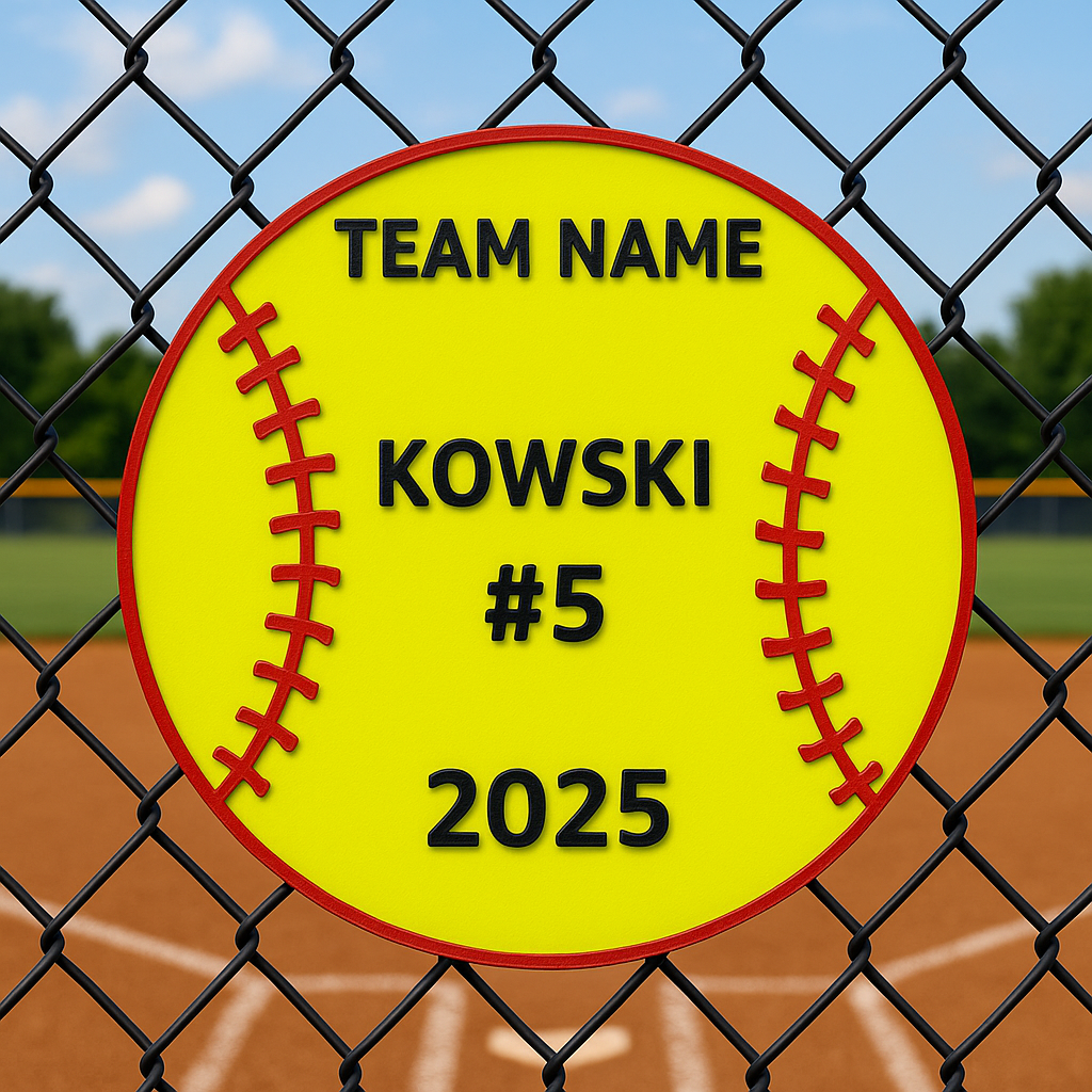 Custom Softball Team Sign – 6"x6" or 11"x11", Easy Install, All-Surface Mount, All-Weather, Non-Rusting PETG, For Dugouts, Fields, or Rooms