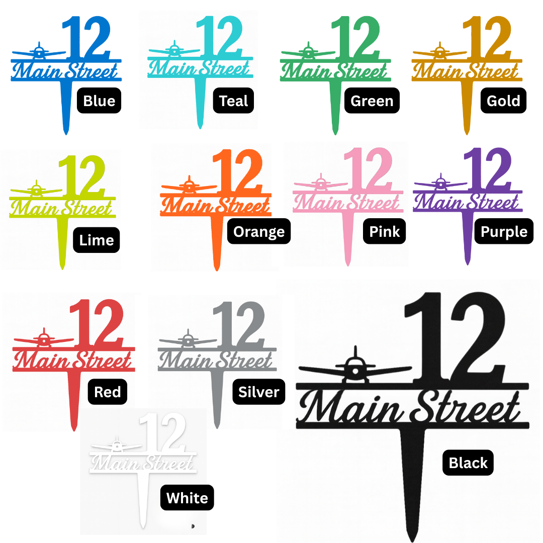 Custom Airplane Address Sign – Personalized House Number Stake