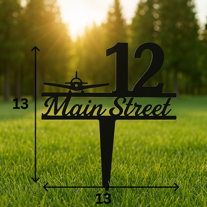 Custom Airplane Address Sign – Personalized House Number Stake