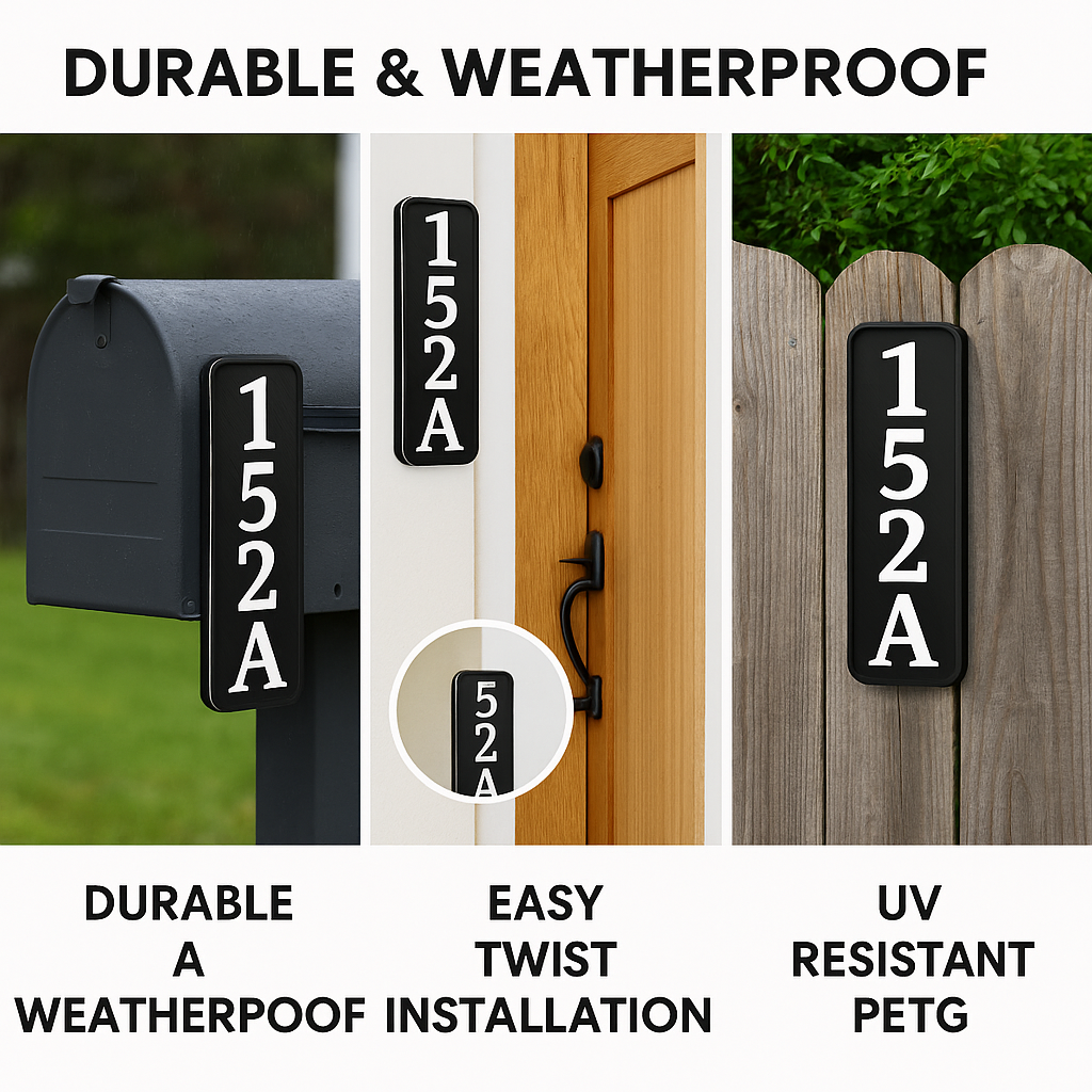 House Number Plaque – 4"x11", Address Numbers, Easy Install, All-Surface Mount, All-Weather, Non-Rusting PETG, For Home or Housewarming Gift