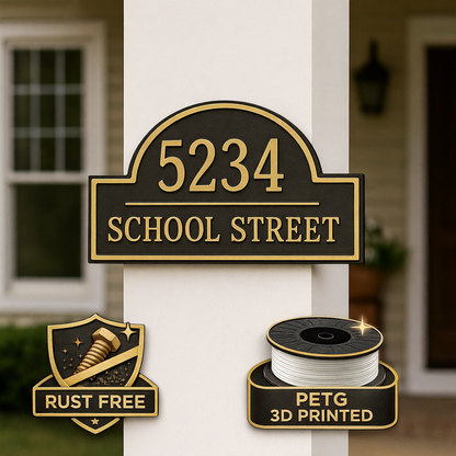 Custom Address Sign – Arched House Numbers, 12"x6", Easy Install, All-Surface Mount, Indoor/Outdoor, Made in USA