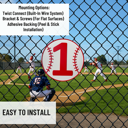 Baseball Field Number Sign – 6"x6", 11"x11", Easy Install, All-Surface Mount, All-Weather, Non-Rusting PETG, Perfect for Dugouts & Fields