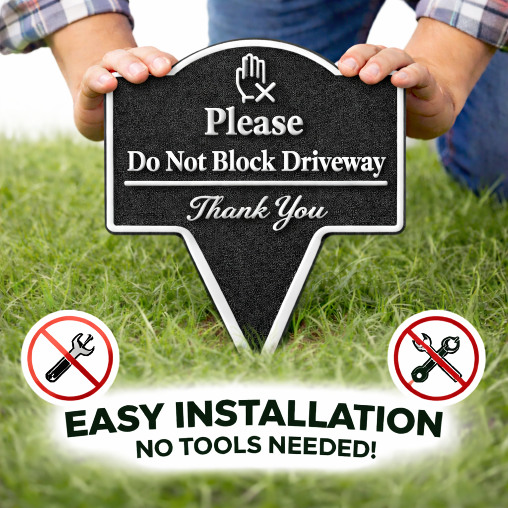 Please Do Not Block Driveway Yard Stake Sign- Easy Ground Install