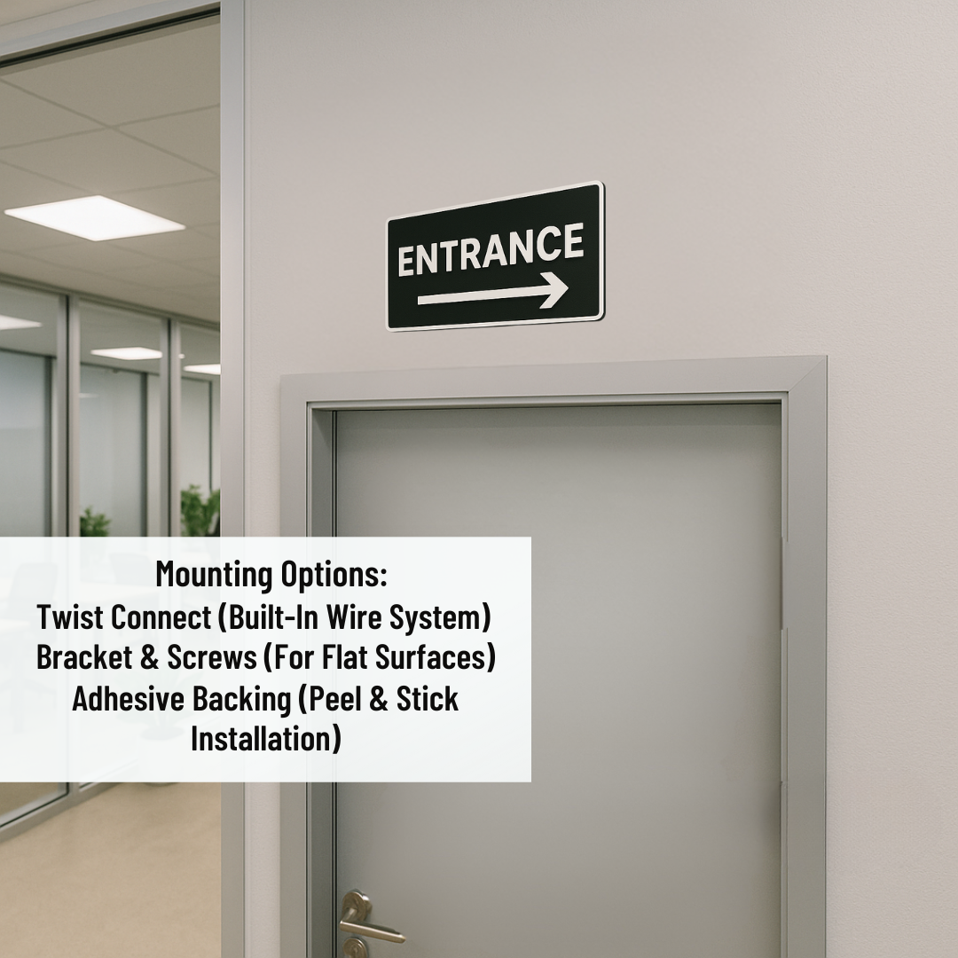 Entrance Right Arrow or Left Arrow –11"x5", Easy Install, All-Surface Mount, Non-Rusting PETG, For Offices, Businesses, or Facilities