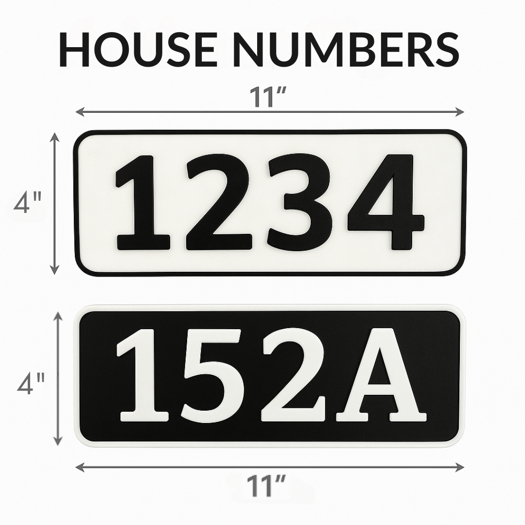House Number Plaque – 4"x11", Address Numbers, Easy Install, All-Surface Mount, All-Weather, Non-Rusting PETG, For Home or Housewarming Gift