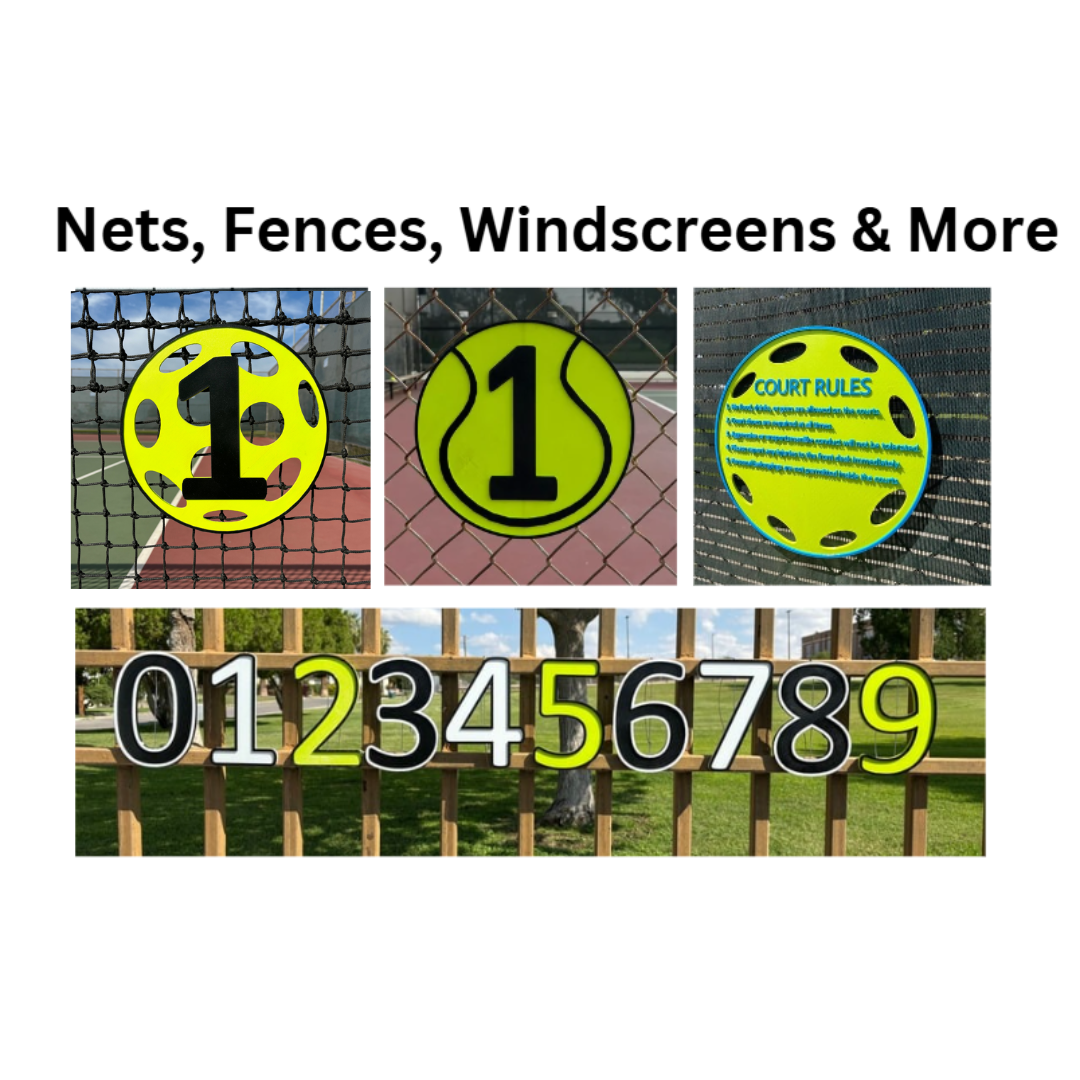 Custom Name Pickleball Court Number Markers, PETG, Signs, Twist Connect, High Visibility, Durable, Weather Resistant, Fence, Gates, & Nets