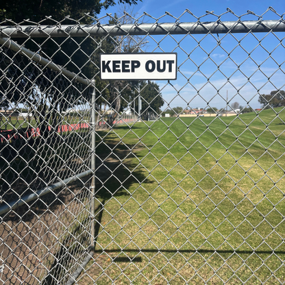 Keep Out Sign – 11"x4", Easy Install, All-Surface Mount, All-Weather, Non-Rusting PETG, For Private Property or Business Use, Made in USA