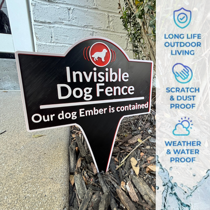 Custom Invisible Dog Fence Sign, Personalized Pet Contained Yard Sign, Outdoor Dog Warning Stake Sign, Weatherproof Garden Sign