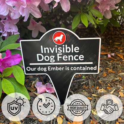 Custom Invisible Dog Fence Sign, Personalized Pet Contained Yard Sign, Outdoor Dog Warning Stake Sign, Weatherproof Garden Sign