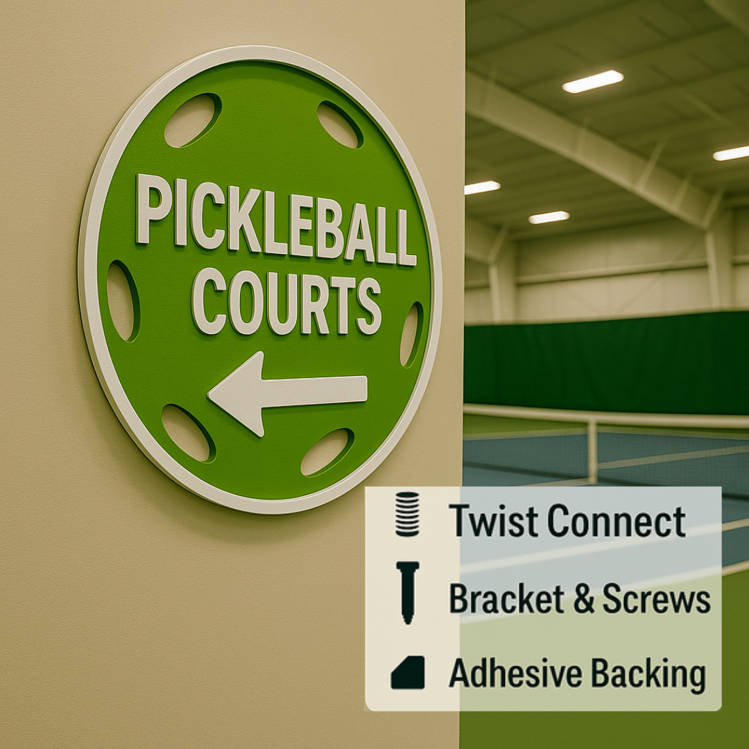 Pickleball Courts Right Arrow or Left Arrow –6"x6", 11"x11", Easy Install, All-Surface Mount, For Clubs, Recreational Facilities, Parks