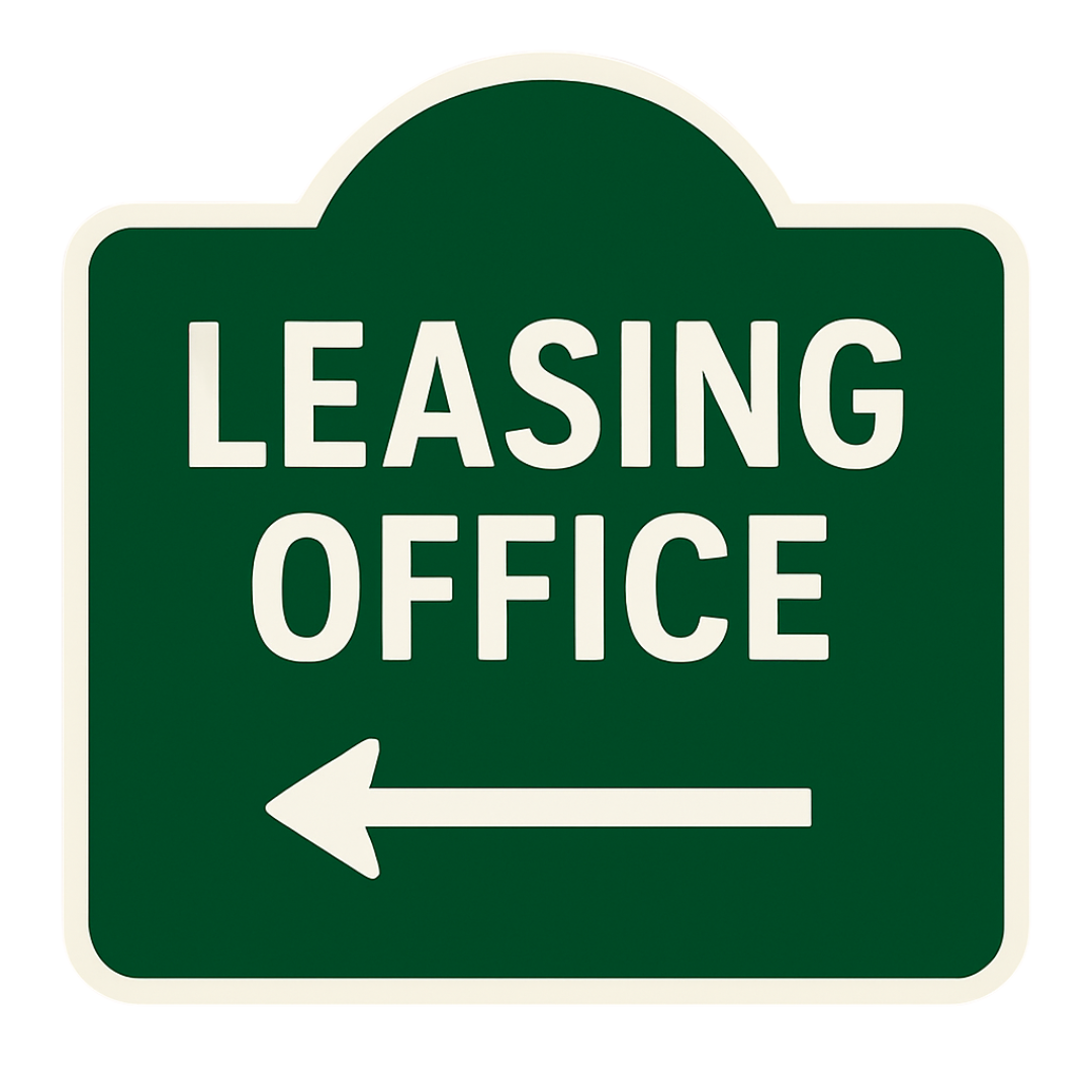 Leasing Office Right Arrow or Left Arrow –6"x6", 11"x11", Easy Install, All-Surface Mount, For Apartment Complex, Businesses, Reception Area