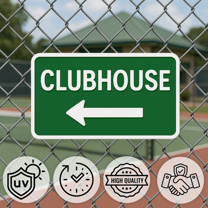 Clubhouse Right Arrow or Left Arrow –11"x5", Easy Install, All-Surface Mount, Non-Rusting PETG, For Clubs, Parks, Complexes, or Facilities