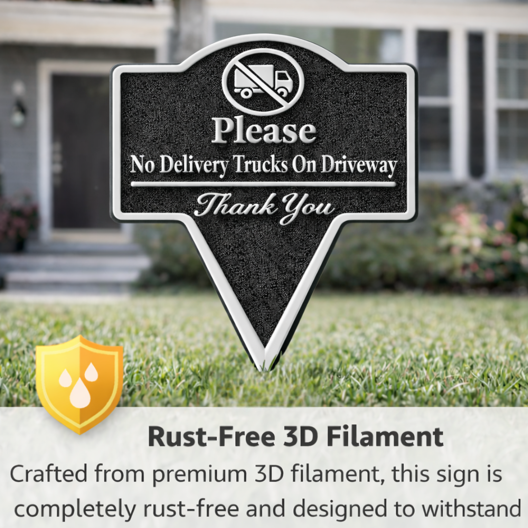 Please No Delivery Trucks on Driveway Yard Stake Sign- Easy Ground Install