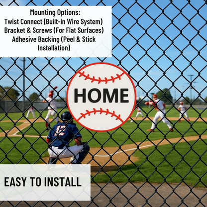Baseball Home/Away Sign – 6"x6" or 11"x11", Easy Install, All-Surface Mount, All-Weather, Non-Rusting PETG, For Dugouts, Fields
