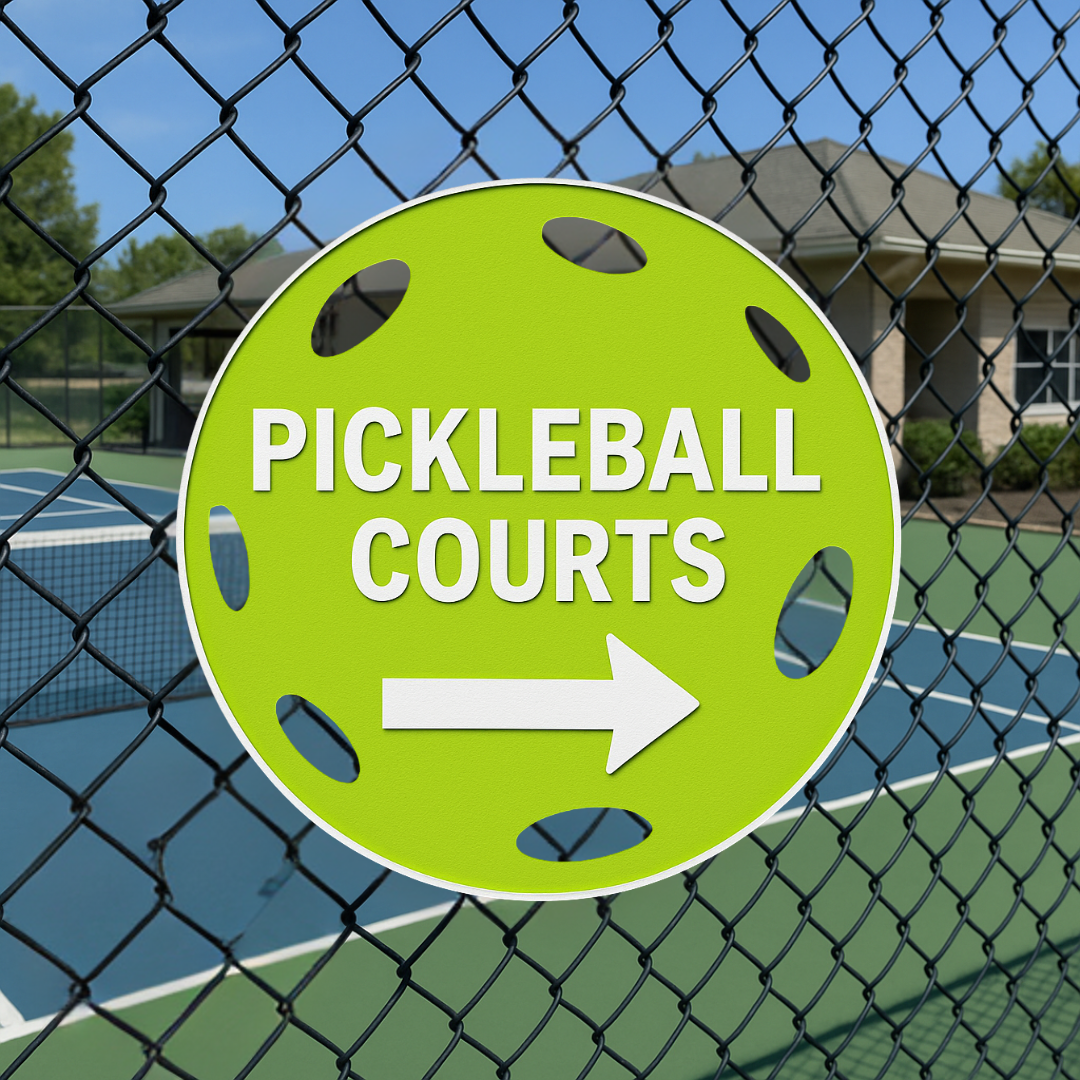 Pickleball Courts Right Arrow or Left Arrow –6"x6", 11"x11", Easy Install, All-Surface Mount, For Clubs, Recreational Facilities, Parks
