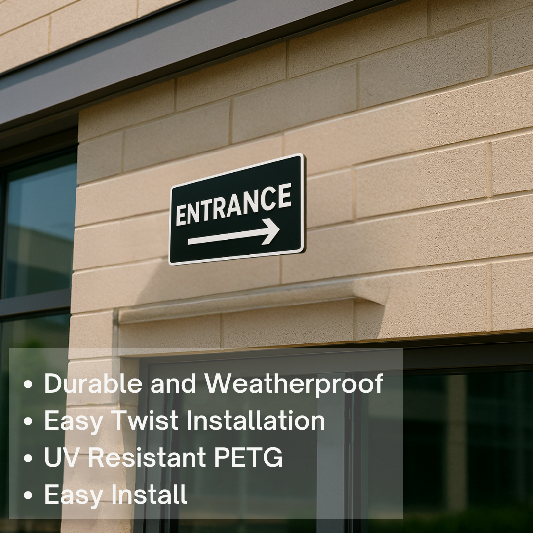 Entrance Right Arrow or Left Arrow –11"x5", Easy Install, All-Surface Mount, Non-Rusting PETG, For Offices, Businesses, or Facilities