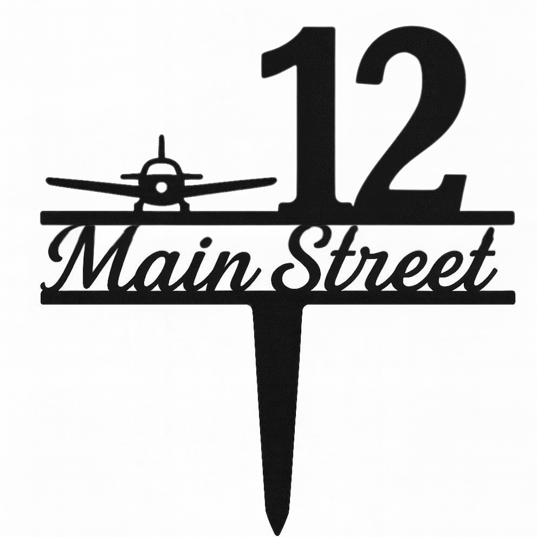 Custom Airplane Address Sign – Personalized House Number Stake