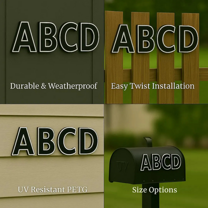 Black Letter Set for House Number & Business Signs – 3", 5″, 7″, 10″, Easy Install, All-Surface Mount, Weatherproof, Non-Rusting PETG