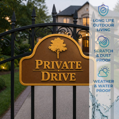 Private Drive Sign, Custom Driveway Sign, Weather Resistant 11x6 Address Plaque, Outdoor Wall Sign, Made in USA