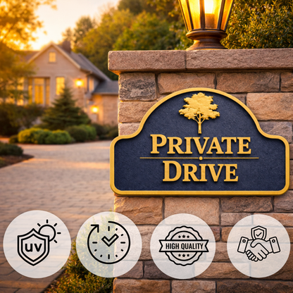 Private Drive Sign, Custom Driveway Sign, Weather Resistant 11x6 Address Plaque, Outdoor Wall Sign, Made in USA