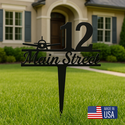 Custom Airplane Address Sign – Personalized House Number Stake