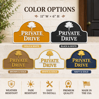 Private Drive Sign, Custom Driveway Sign, Weather Resistant 11x6 Address Plaque, Outdoor Wall Sign, Made in USA