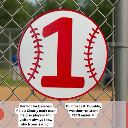 Baseball Field Number Sign – 6"x6", 11"x11", Easy Install, All-Surface Mount, All-Weather, Non-Rusting PETG, Perfect for Dugouts & Fields