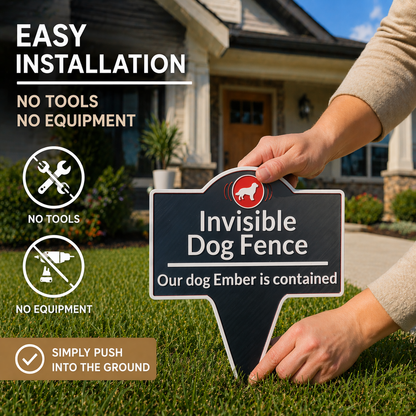 Custom Invisible Dog Fence Sign, Personalized Pet Contained Yard Sign, Outdoor Dog Warning Stake Sign, Weatherproof Garden Sign