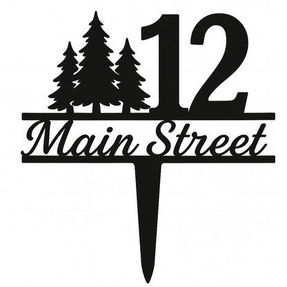 Custom Pine Tree Address Sign – Personalized House Number Stake