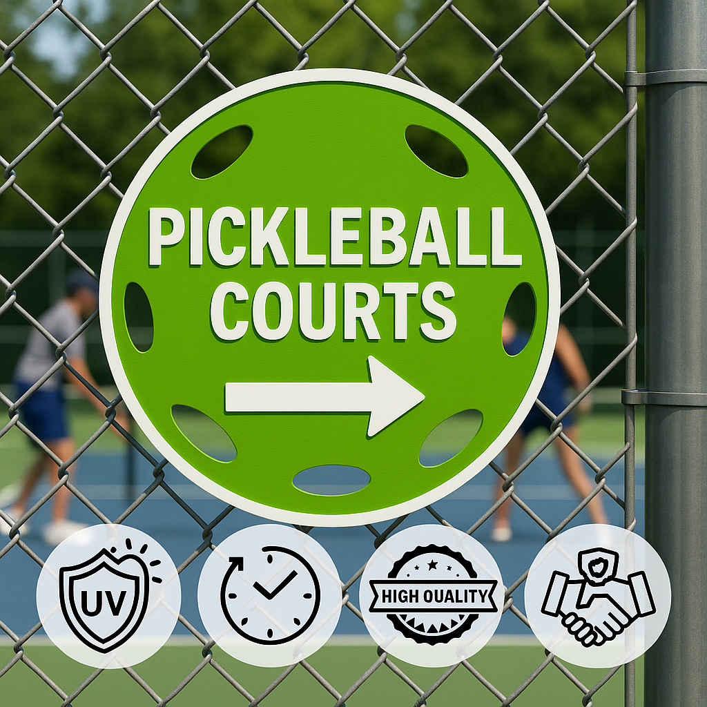 Pickleball Courts Right Arrow or Left Arrow –6"x6", 11"x11", Easy Install, All-Surface Mount, For Clubs, Recreational Facilities, Parks