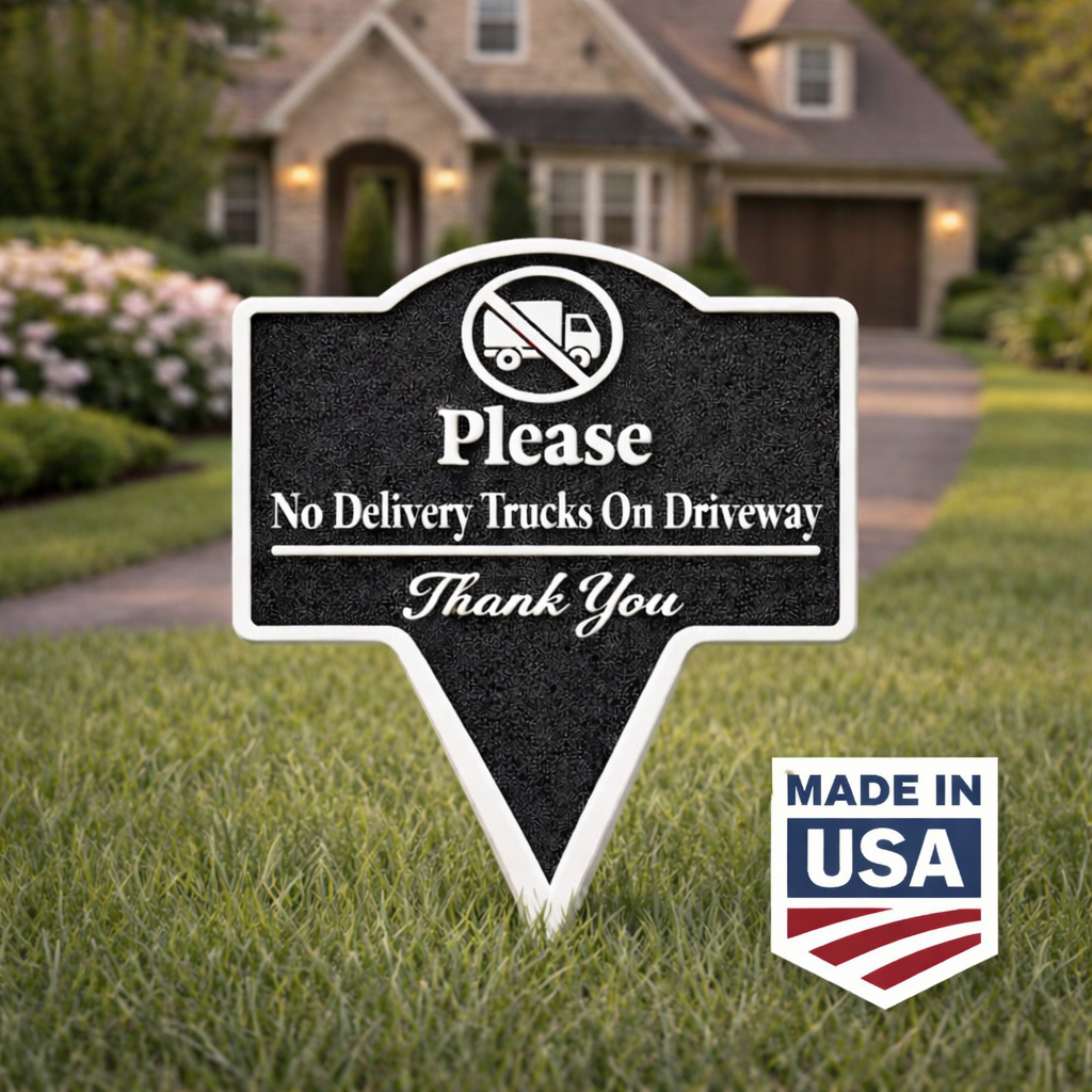Please No Delivery Trucks on Driveway Yard Stake Sign- Easy Ground Install