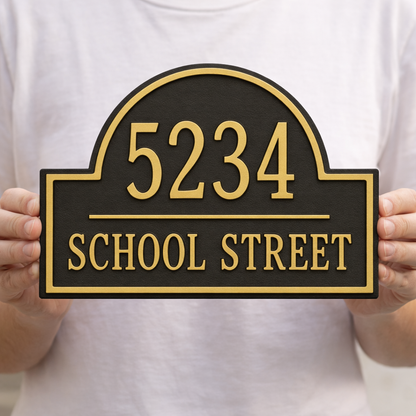 Custom Address Sign – Arched House Numbers, 12"x6", Easy Install, All-Surface Mount, Indoor/Outdoor, Made in USA