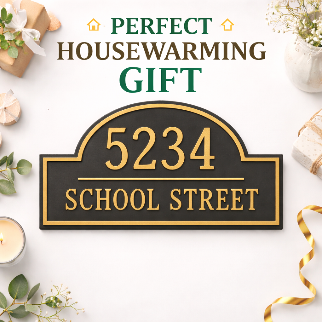 Custom Address Sign – Arched House Numbers, 12"x6", Easy Install, All-Surface Mount, Indoor/Outdoor, Made in USA