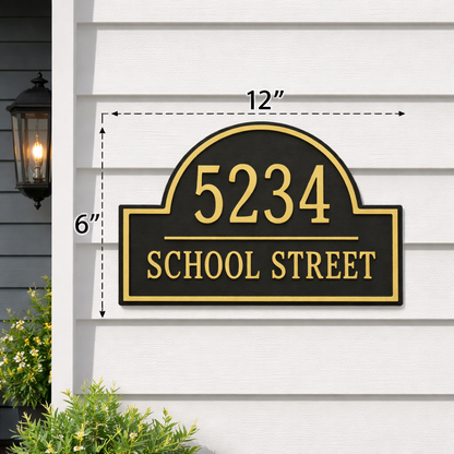 Custom Address Sign – Arched House Numbers, 12"x6", Easy Install, All-Surface Mount, Indoor/Outdoor, Made in USA