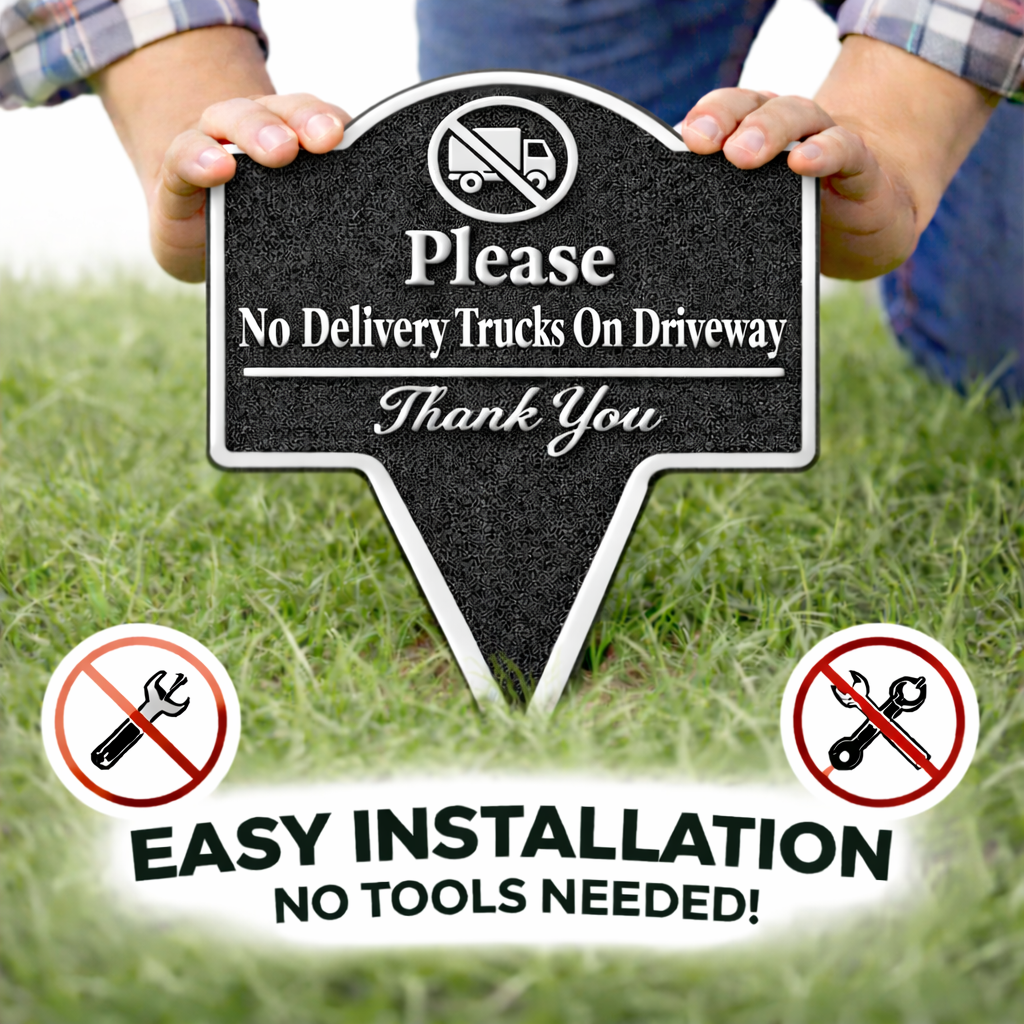 No Delivery Trucks Yard Sign – Custom Text, Weatherproof Stake, Made in USA