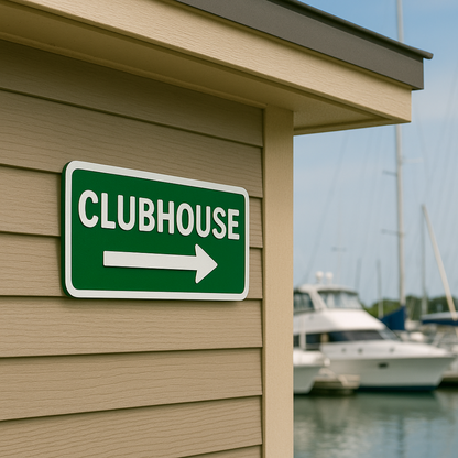 Clubhouse Right Arrow or Left Arrow –11"x5", Easy Install, All-Surface Mount, Non-Rusting PETG, For Clubs, Parks, Complexes, or Facilities