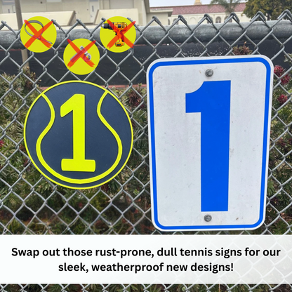 Tennis Court Number Marker – 6"x6" or 11"x11", Easy Install, All-Surface Mount, All-Weather, Non-Rusting PETG, For Facility or Club