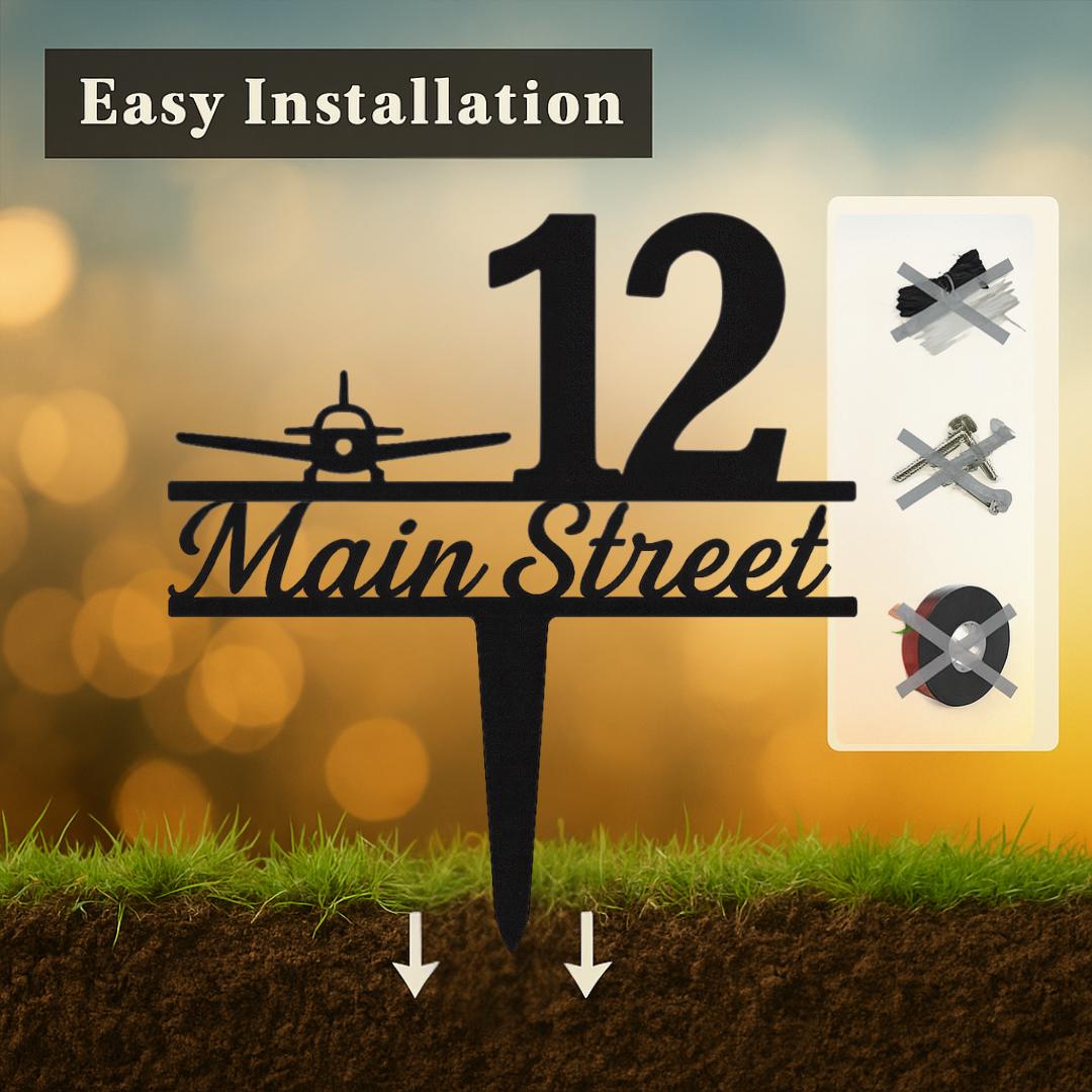 Custom Airplane Address Sign – Personalized House Number Stake