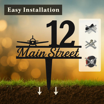 Custom Airplane Address Sign – Personalized House Number Stake