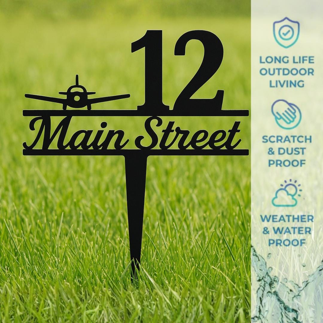 Custom Airplane Address Sign – Personalized House Number Stake