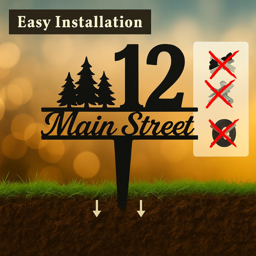 Custom Pine Tree Address Sign – Personalized House Number Stake