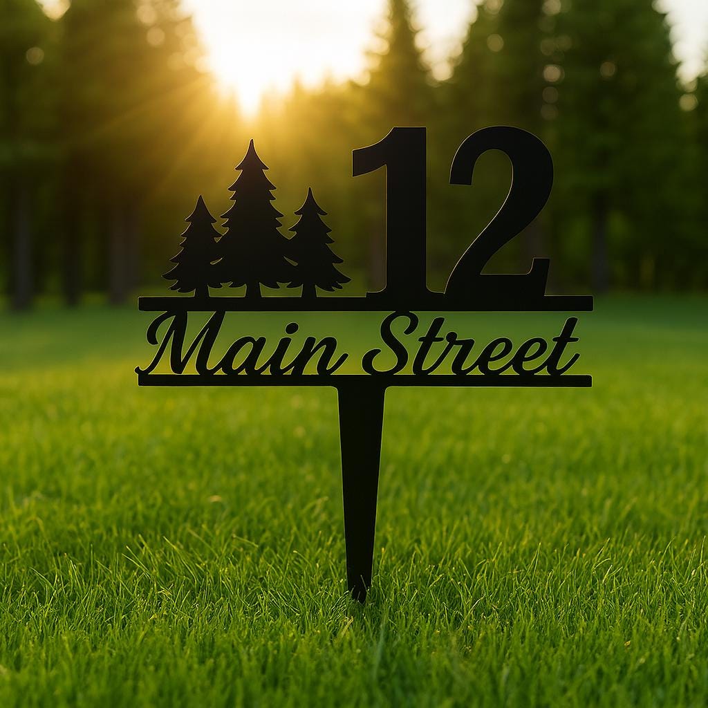 Custom Pine Tree Address Sign – Personalized House Number Stake